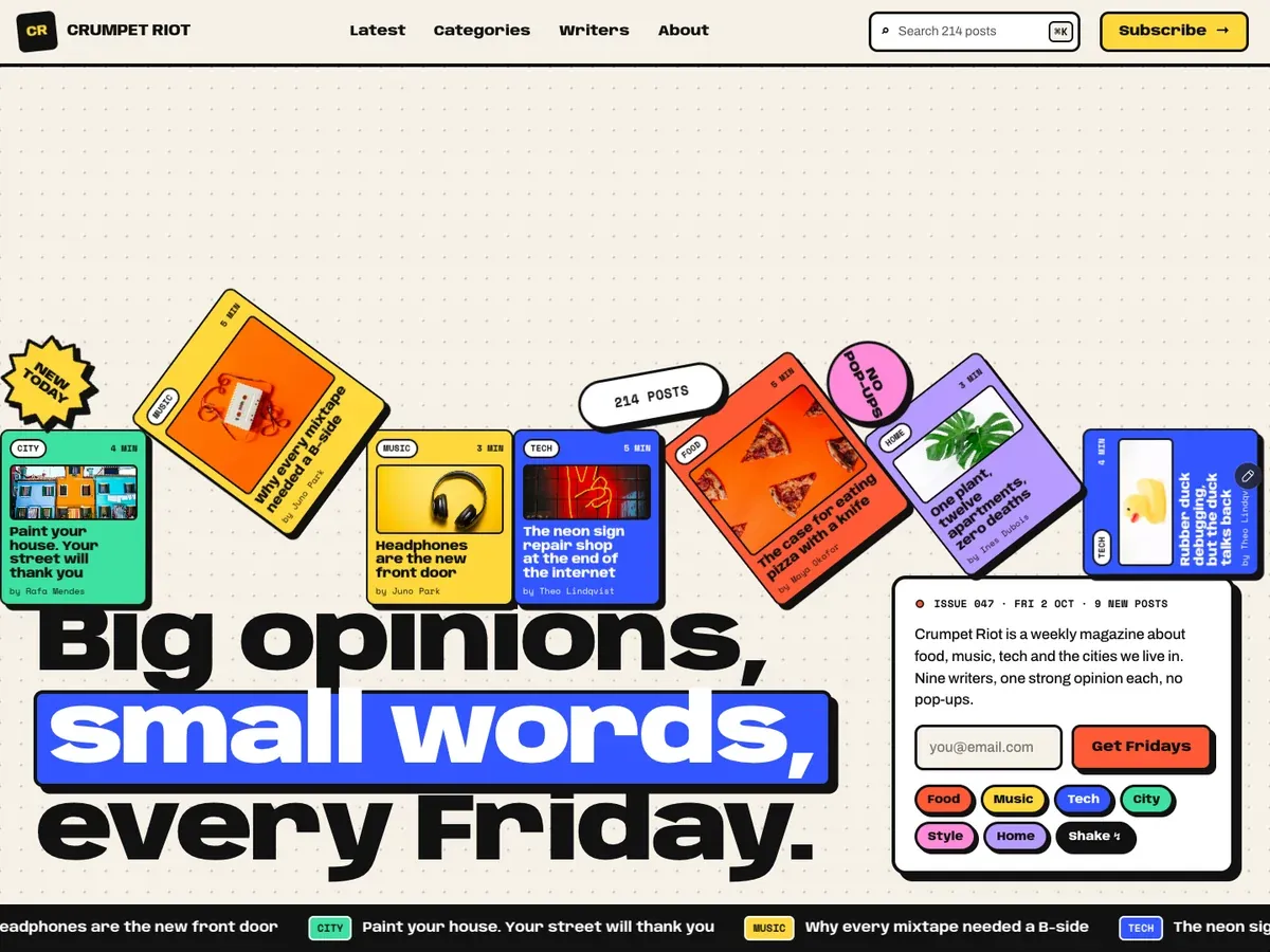 Blockzine website, home page